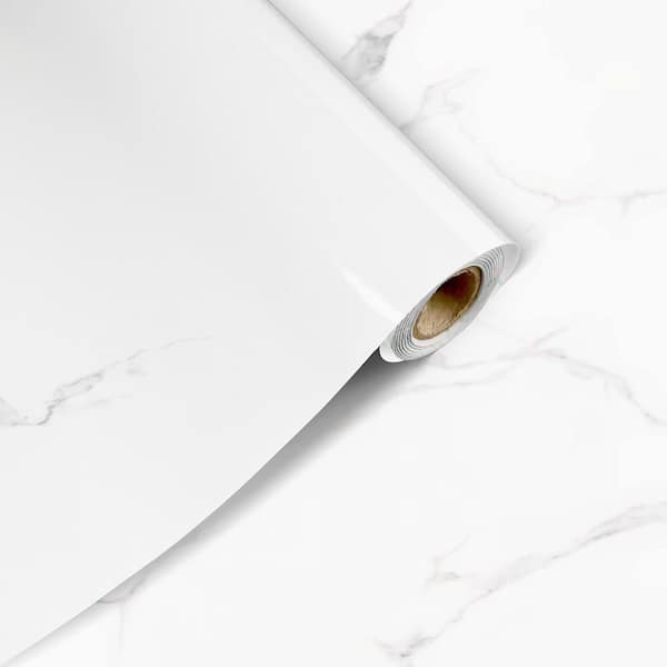 35.43 in. x 196.85 in. White Self-Adhesive Kitchen Wallpaper, Removable Greaseproof & Waterproof PET Film, Easy to Clean