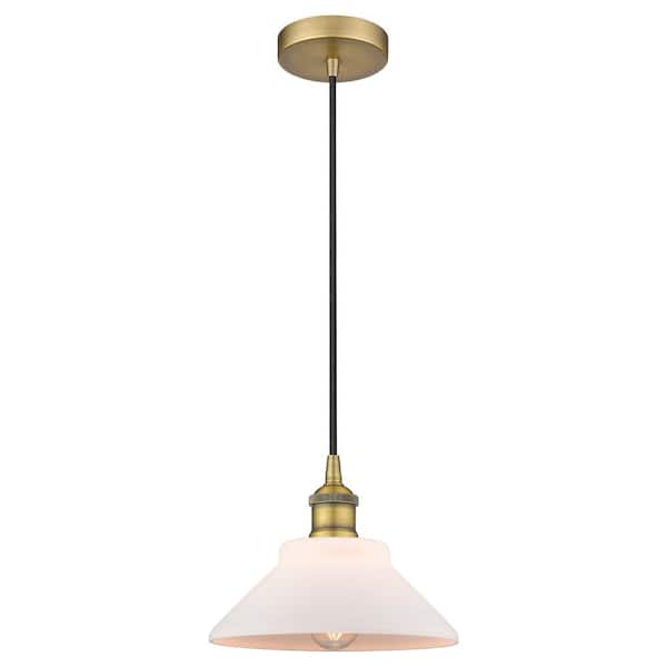 Orwell 60-Watt 1-Light Brushed Brass Standard Mini Pendant Light with Painted Glass Shade, No Bulbs Included