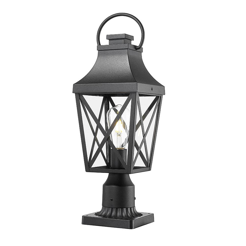 1-Light Black Metal Outdoor Weather Resistant Post Light Lamp with Pier Mou