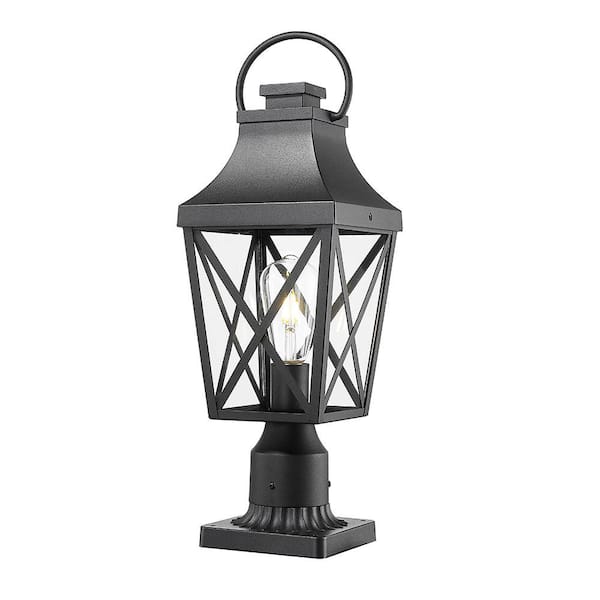 1-Light Black Metal Outdoor Weather Resistant Post Light Lamp with Pier Mount Base, No Bulb Included (2-Pack)