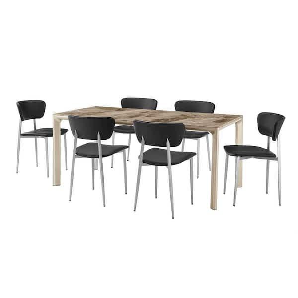 Armen Living Otello and Tori 7-Piece Black Fabric Rectangular Dining Set