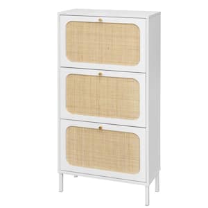 48.98 in. H x 23.62 in. W 3-Tier White Natural Rattan Shoe Storage Cabinet