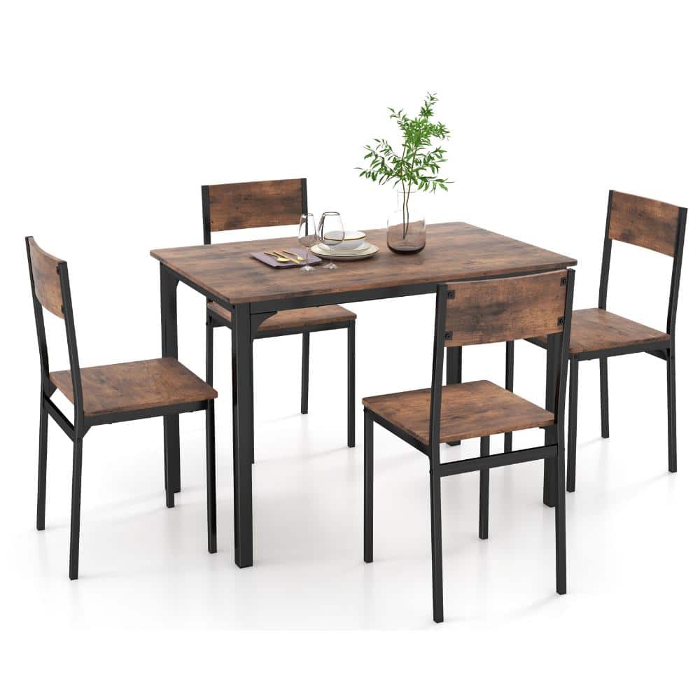 5-Piece Industrial Dining Table Set with 4 Chairs for Dining Room or Kitchen, Rustic Brown price history on PriceWatchPro