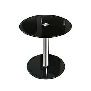 16 in. Black Round Modern Glass Side Table with 19-1/4 in. H