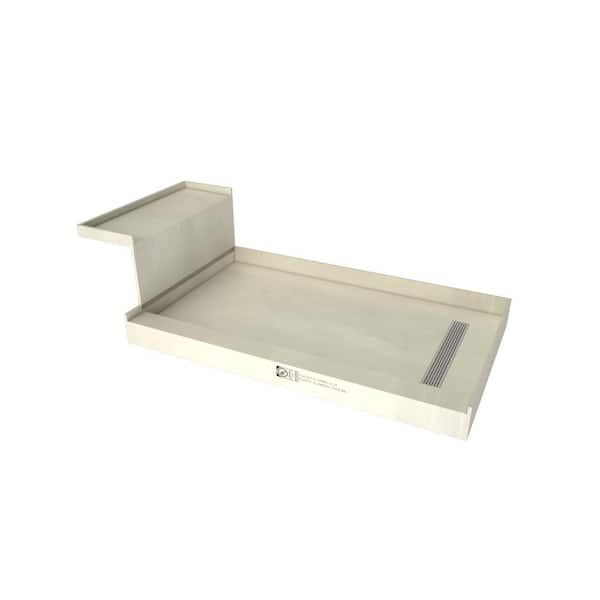 Tile Redi Base'N Bench 60 in. L x 36 in. W Alcove Shower Pan Base and Bench with Right Drain and Polished Chrome Drain Grate