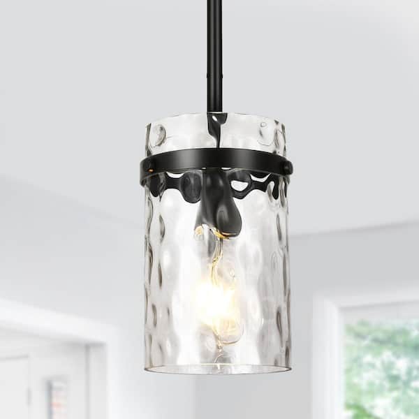 Jasslynn 60 Watt 1 Light Black Modern Pendant Light with Cylinder Glass Shade for Kitchen Dining Room Foyer