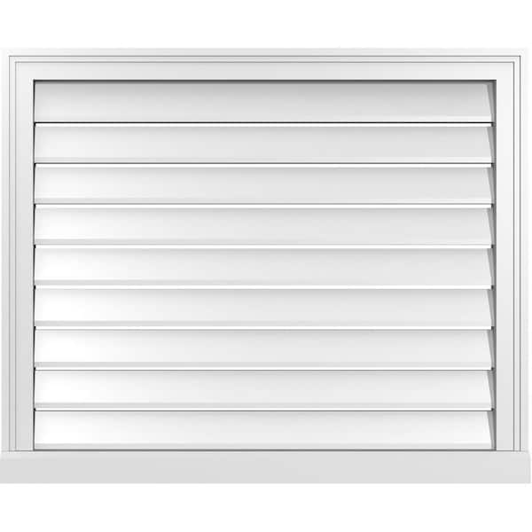 Ekena Millwork 34 in. x 28 in. Vertical Surface Mount PVC Gable Vent: Functional with Brickmould Sill Frame