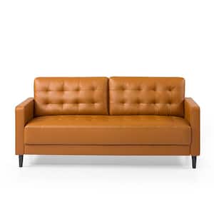 Benton 76 in. Cognac Faux Leather Upholstered 3-Seat Sofa Couch