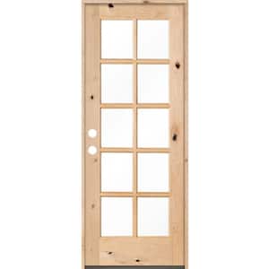 30 in. x 80 in. Classic French Alder 10-Lite Clear Glass Right-Hand Inswing Unfinished Wood Prehung Front Door