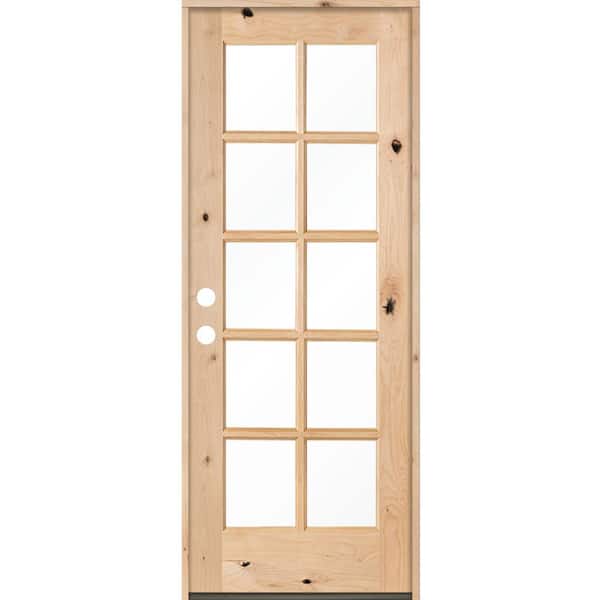 Krosswood Doors 30 in. x 80 in. Classic French Alder 10-Lite Clear Glass Right-Hand Inswing Unfinished Wood Prehung Front Door