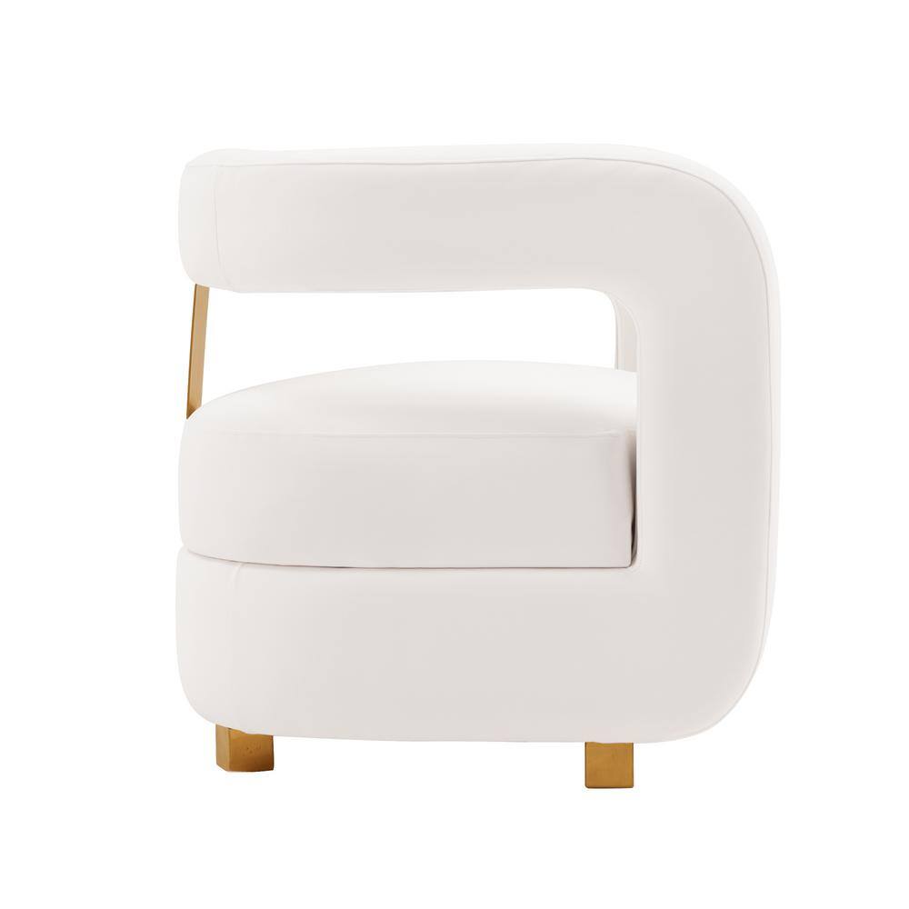 White Velvet Geometric Accent Chair with Gold Legs