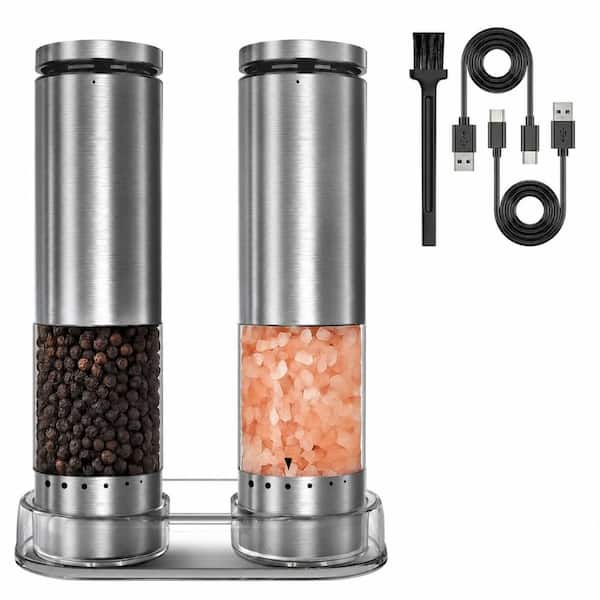 Electric Salt and Pepper Grinder Set with USB-C Charging, 6-Level External Coarseness Adjustment, and LED Light