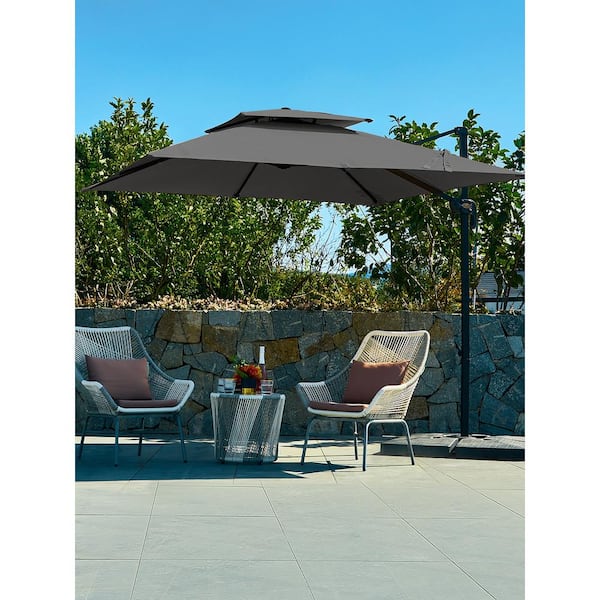 JEAREY 9 ft. 360° Rotation Cantilever Patio Umbrella With Cover And Crank in Grey