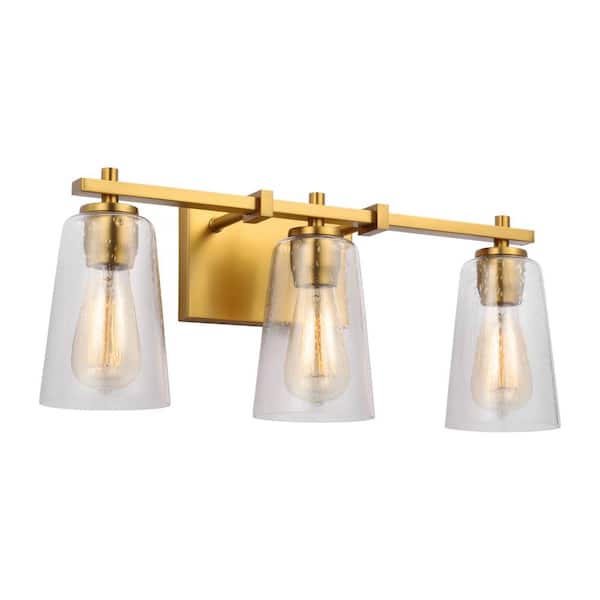 Mercer 21.5 in. 3-Light Burnished Brass Traditional Vanity Light with Clear Seeded Glass Shades