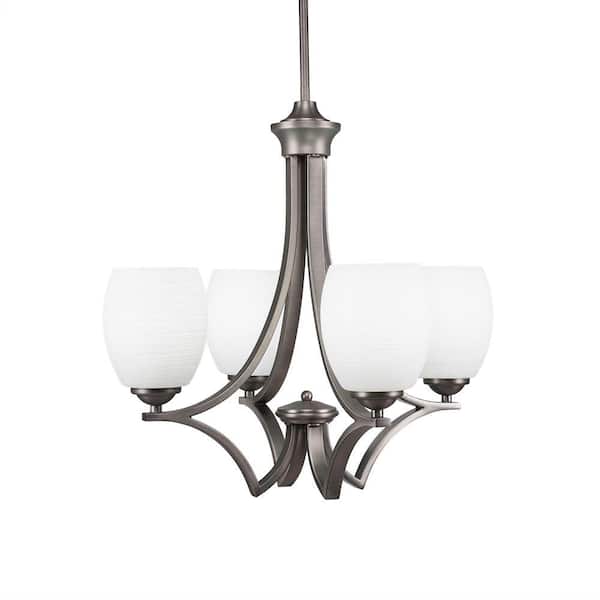 Unbranded Clevelend 4-Light Graphite Round Chandelier with 5 in. White Linen Glass Shades, No bulbs included