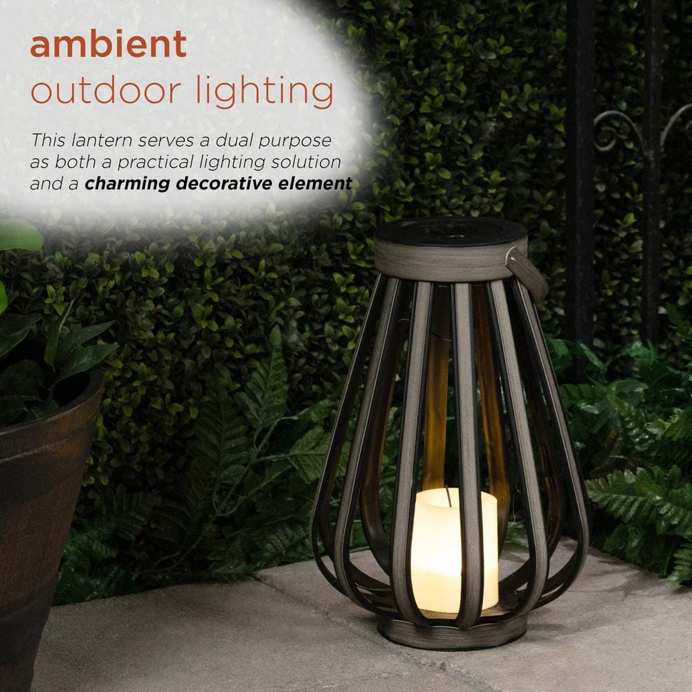 Gray Polypropylene Solar Lantern with LED Light, 18" Height