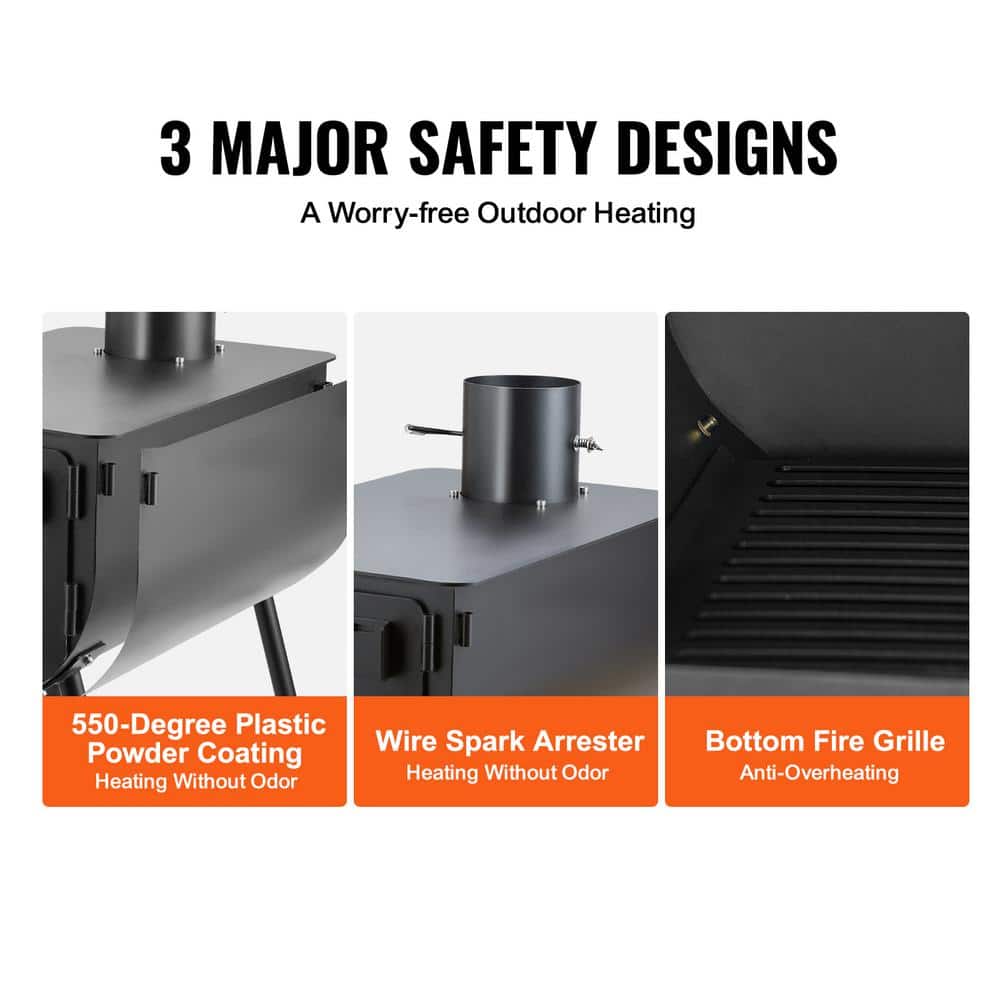 VEVOR Black Alloy Steel Portable Outdoor Wood Burning Stove with Shelves