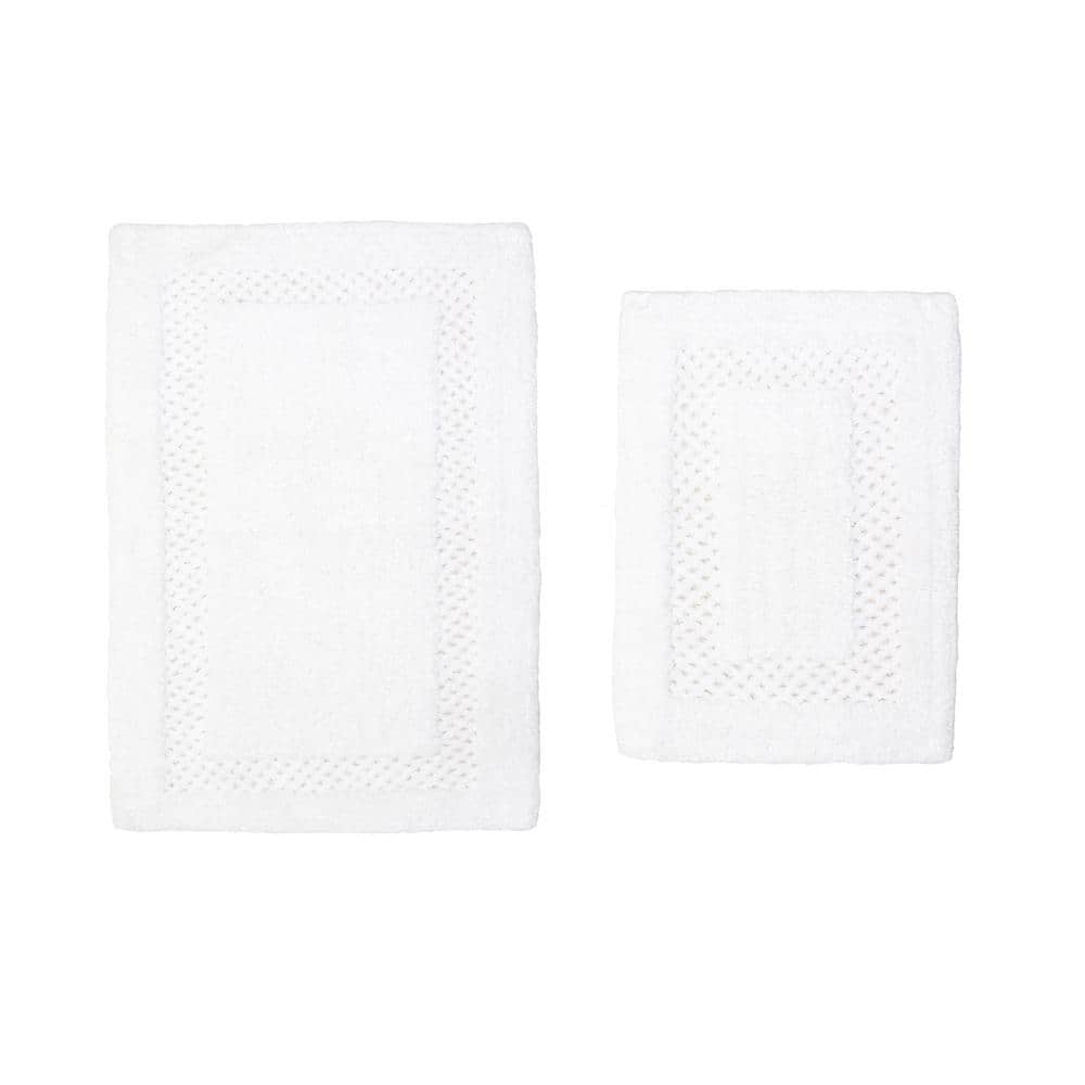 HOME WEAVERS INC Classy Bathmat White Cotton 2Piece Bath Rug Set
