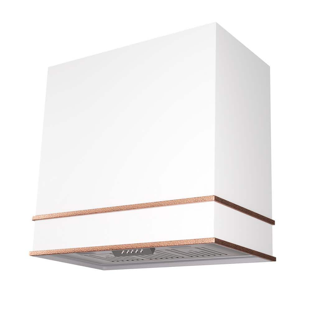 Akicon 30 in. Stainless Steel Range Hood with Powerful Vent Motor, 600 CFM, 3-Speed, Wall Mount, in White with Copper