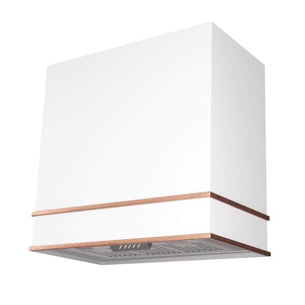 30 in. Stainless Steel Range Hood with Powerful Vent Motor, 600 CFM, 3-Speed, Wall Mount, in White with Copper