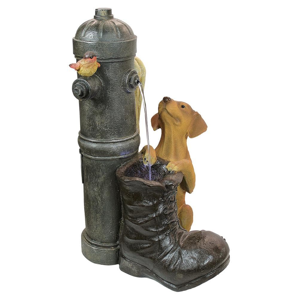 Fire Hydrant Pooch Garden Fountain with LED Light