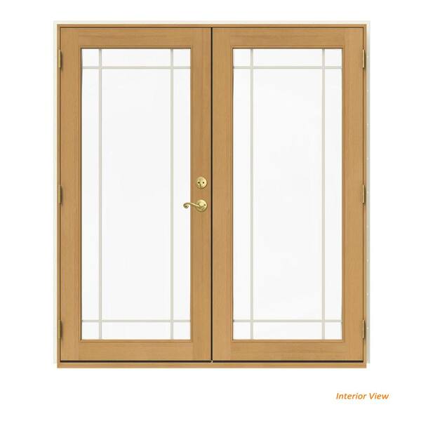 JELD-WEN 72 in. x 80 in. W-2500 Vanilla Clad Wood Right-Hand 9 Lite French Patio Door w/Stained Interior
