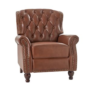 Isabel Brown Genuine Leather Recliner with Tufted Back and Rolled Arms