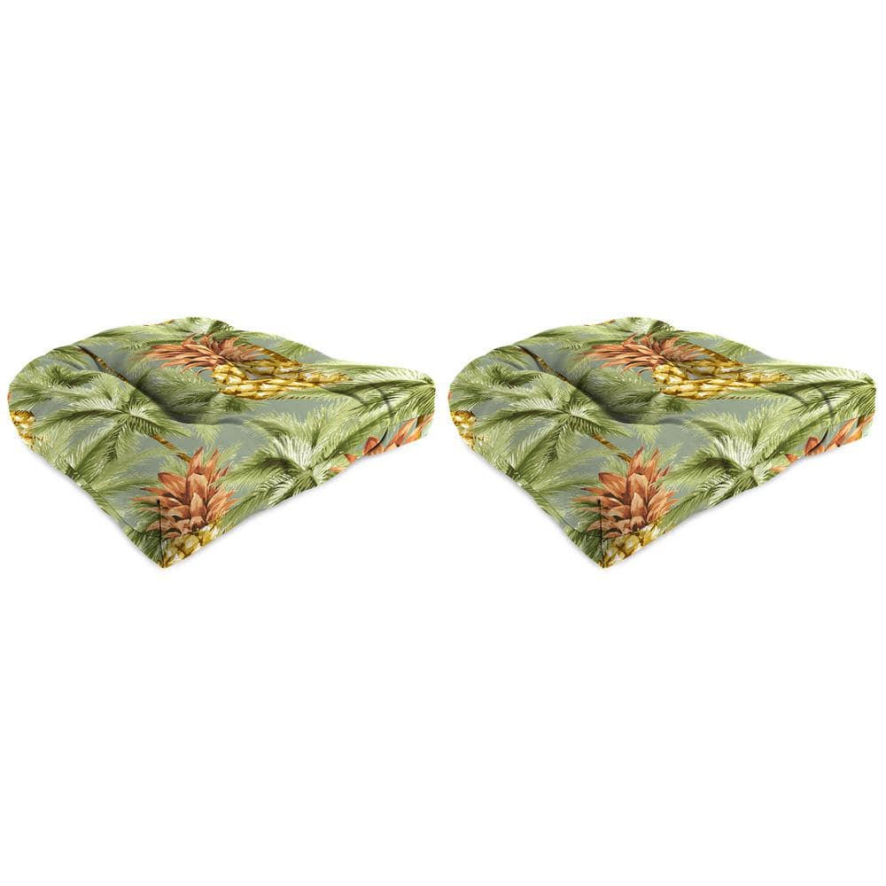 Luau Breeze Green Tropical Tufted Outdoor Wicker Seat Cushions, 18" x 18" (2 Pack)