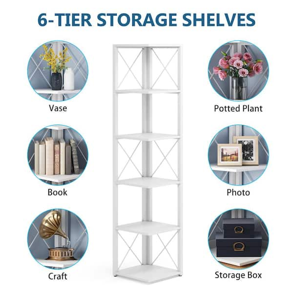 Dextrus 70.8 inch Corner Shelf, 5 Tier Corner Bookshelf and Bookcase, Modern Open Free Standing Shelving Unit Wooden Display Rack Storage Shelves for