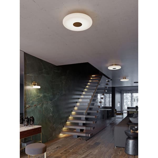 June 18 in. 180-Watt Modern Light Antique Brass Integrated LED Flush Mount with White Acrylic Shade