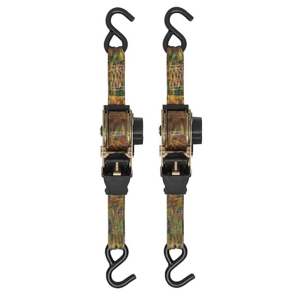 10 ft. x 1.5 in. Camo Retractable Ratchet Tie Down Straps with 1,000 lb. Safe Work Load - 2 pack