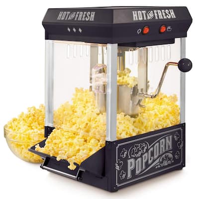 West Bend Stir Crazy 6 oz. Black Electric Hot Oil Popcorn Popper Machine  with Stirring Rod Large Lid with Improved Butter Melting 82707B - The Home  Depot