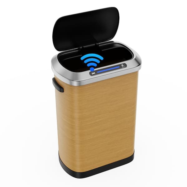 13.2 Gal. Smart Automatic Household Trash Can, Full Intelligent Sensor, Wood Texture Color