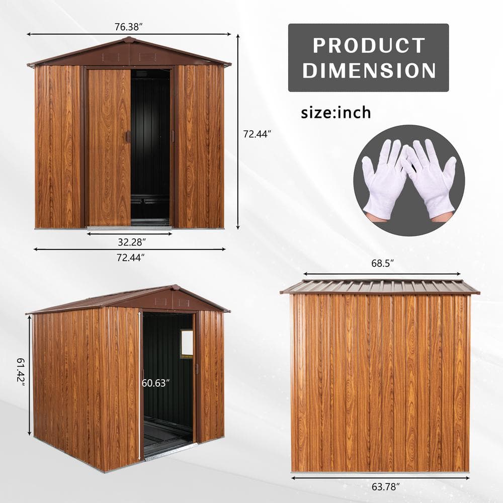 6 x 6FT Brown Aluminum Sliding Door Outdoor Storage Shed