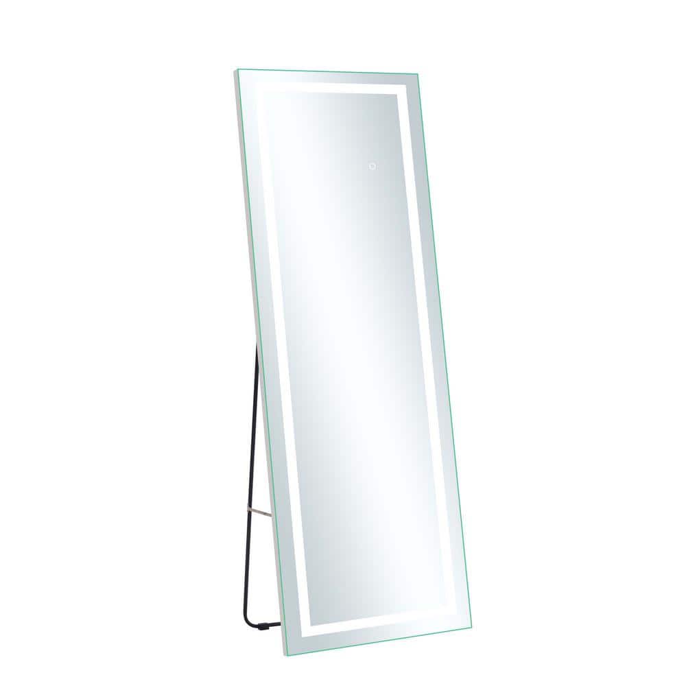 Silver 63 in W x 16 in. H Rectangular Metal LED Framed Mirror with Stand