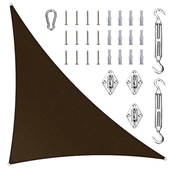 10 ft. x 10 ft. x 14 ft. Right Triangle Sun Shade Sail with Hardware Kit-Brown