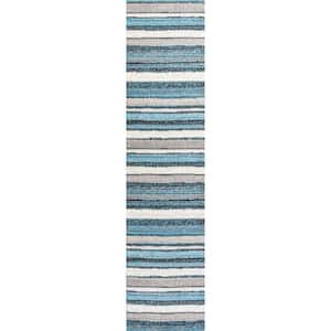 Magnolia Beach Blue/Navy 2 ft. x 8 ft. Striped Runner Rug