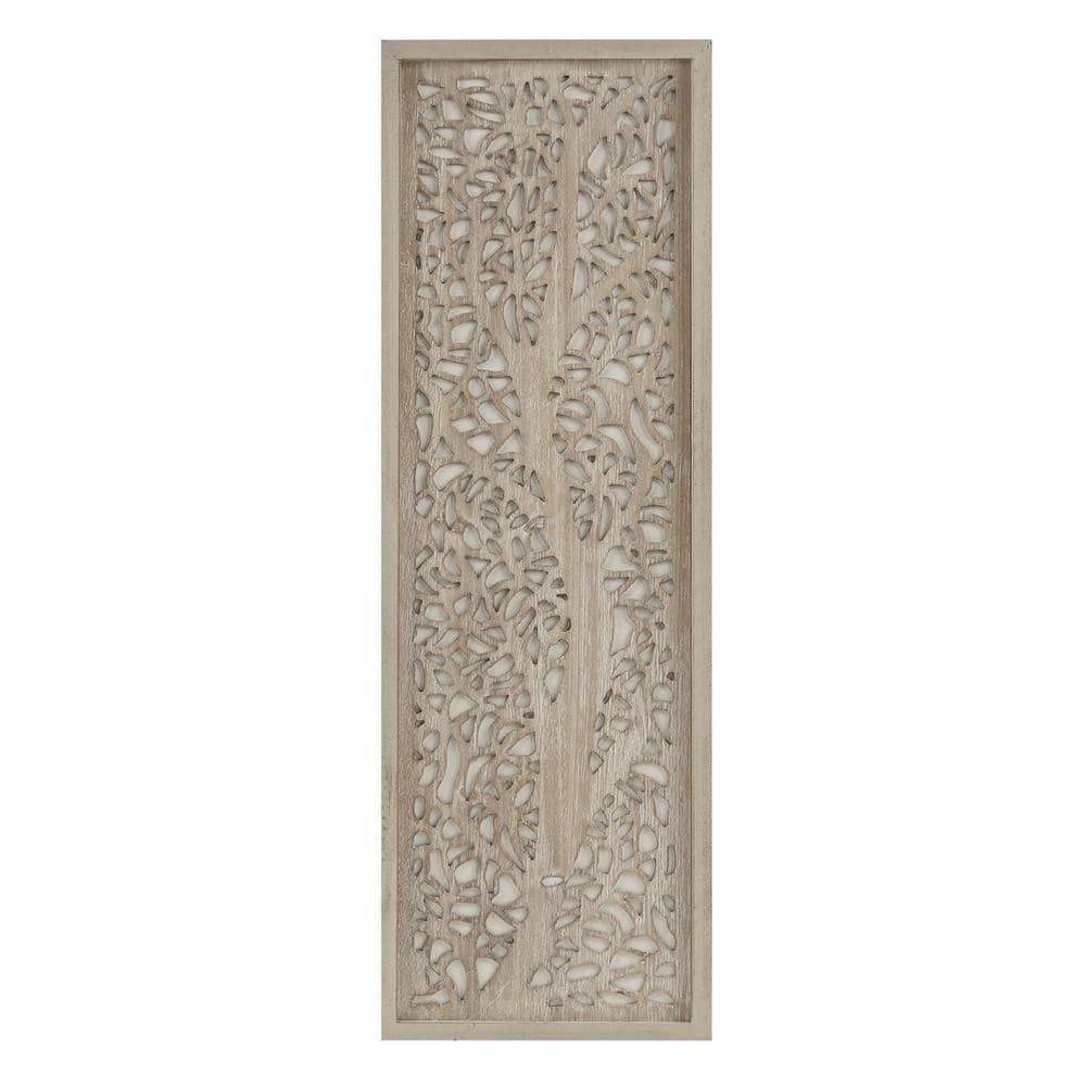 Natural Fir Wood Botanical Laser Cut Wall Panel Decor, 12x36