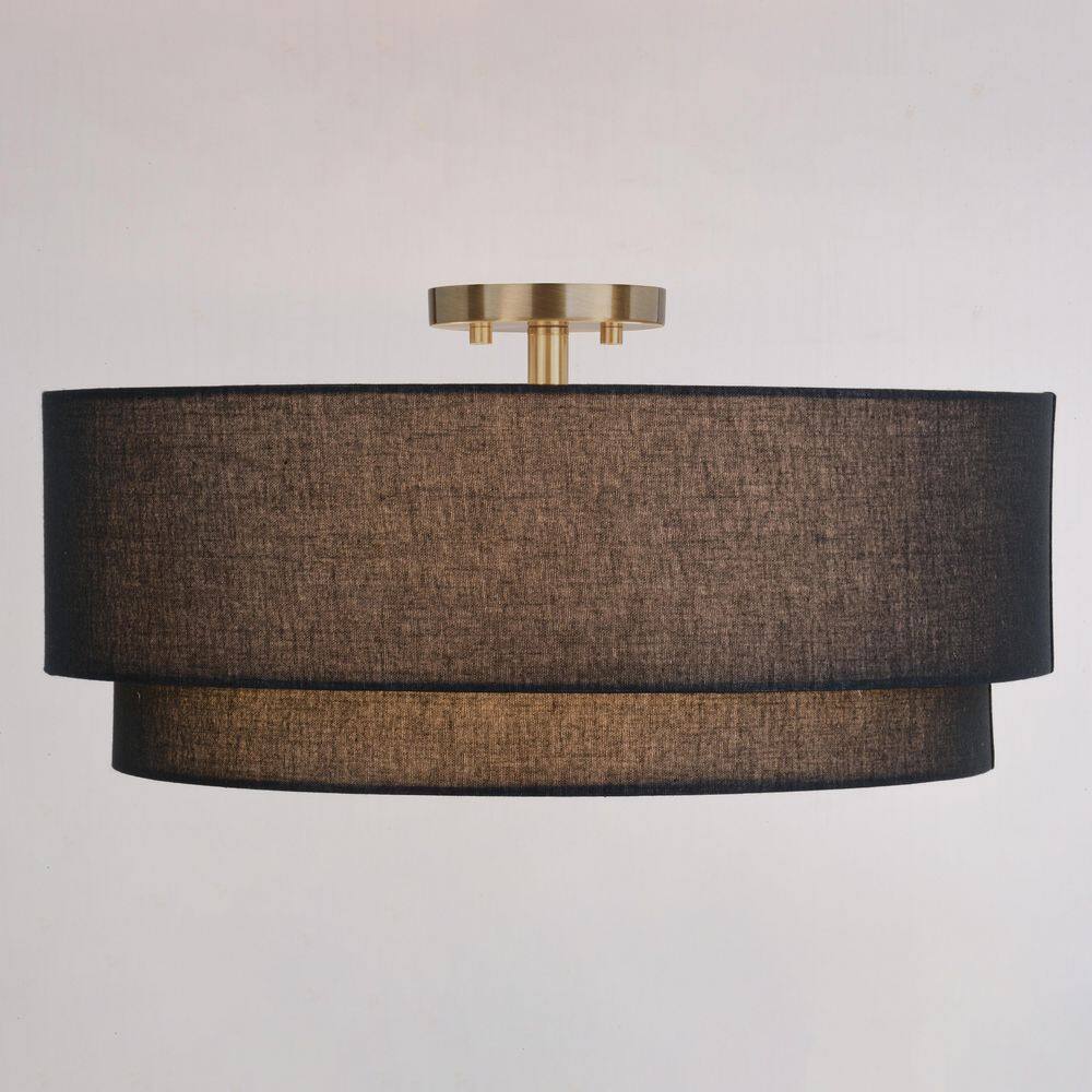 Burnaby 20.5'' Matte Brass and Black Linen Drum LED Ceiling Light