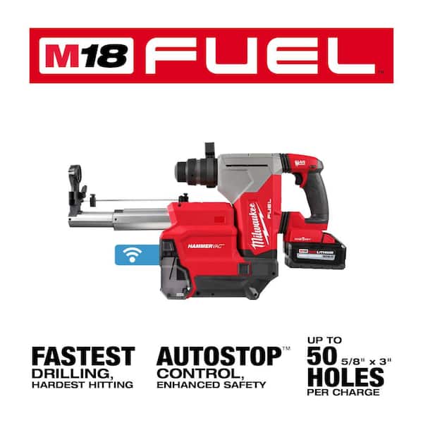 M18 FUEL 18V Lithium-Ion Brushless 1-1/8 in. Cordless SDS-Plus Rotary Hammer/Dust Extractor Kit, Two 6.0Ah Batteries