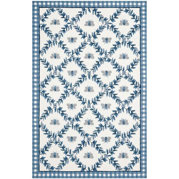 Chelsea 2 ft. x 3 ft. Ivory/Blue Border Diamond Floral Area Rug