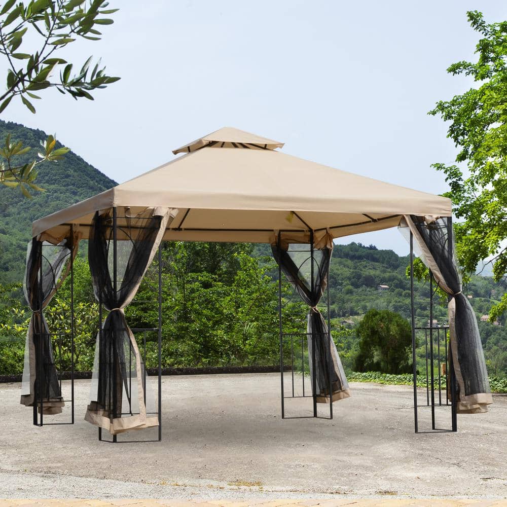 Sand 10' x 10' Steel Patio Gazebo with Netting and Shelves