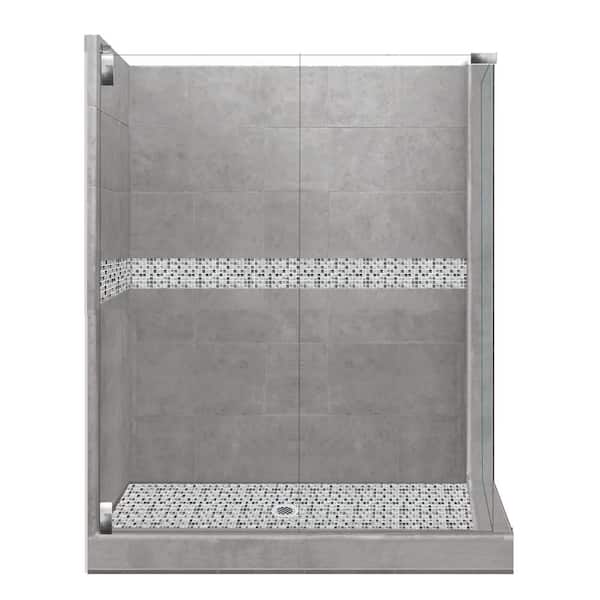 American Bath Factory Del Mar Grand Hinged 42 in. x 48 in. x 80 in. Left-Hand Corner Shower Kit in Wet Cement and Chrome Hardware