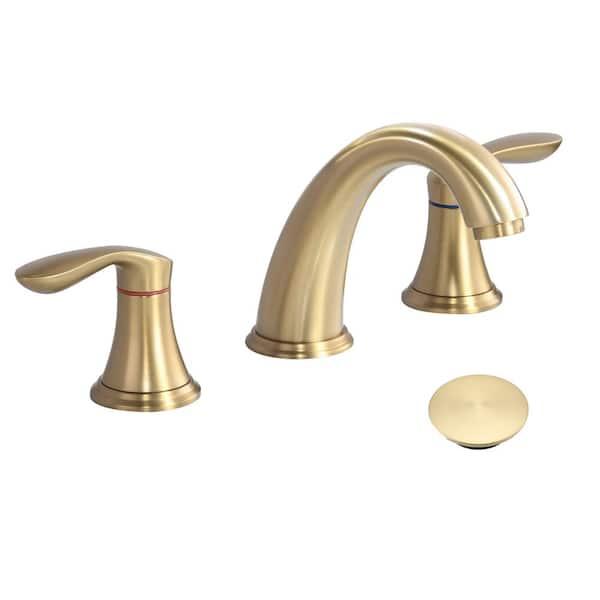 8 in. Widespread Double Handle Bathroom Sink Faucet with Pop Up Drain in Brushed Gold