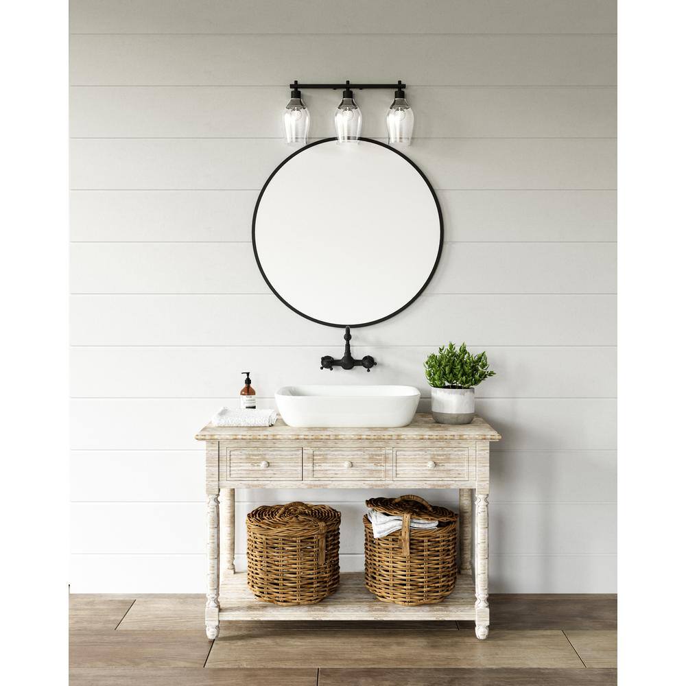 Kingsley Matte Black and Clear Glass 3-Light Vanity Light