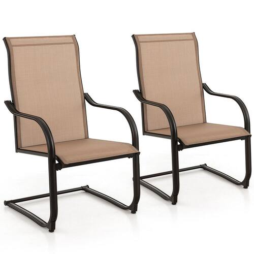 Black Frame C-Spring Motion Metal Outdoor Dining Chair Set in