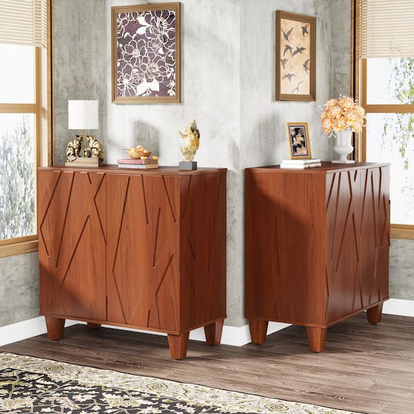 BYBLIGHT Ahlivia Walnut Wood 55 in. W Buffet Cabinet Sideboards Set of 2, Accent Cabinet with Adjustable Shelves
