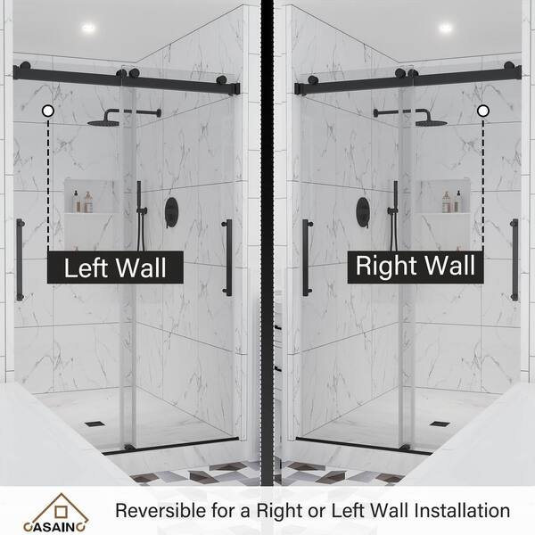 44-48 in. W x 76 in. H Double Sliding Frameless Shower Door in Matte Black with Clear Glass