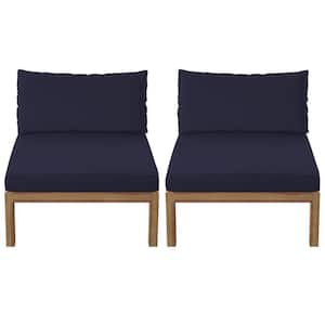 Acacia Outdoor Sectional Armless Sofa Seats with Navy Blue Cushions (Set of 2)