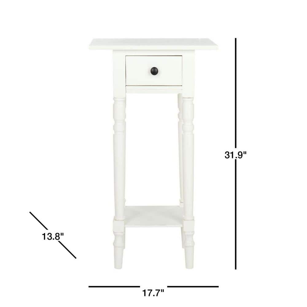 Transitional Distressed Cream Pine Wood End Table with Storage